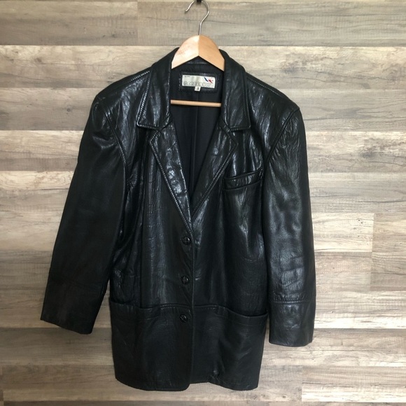 Vintage Black Leather Buttery Soft Blazer Jacket Medium - Picture 2 of 10